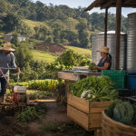 Equipos agrícolas utilizados en una propiedad de agricultura familiar durante las labores del campo