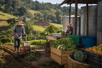 Equipos agrícolas utilizados en una propiedad de agricultura familiar durante las labores del campo